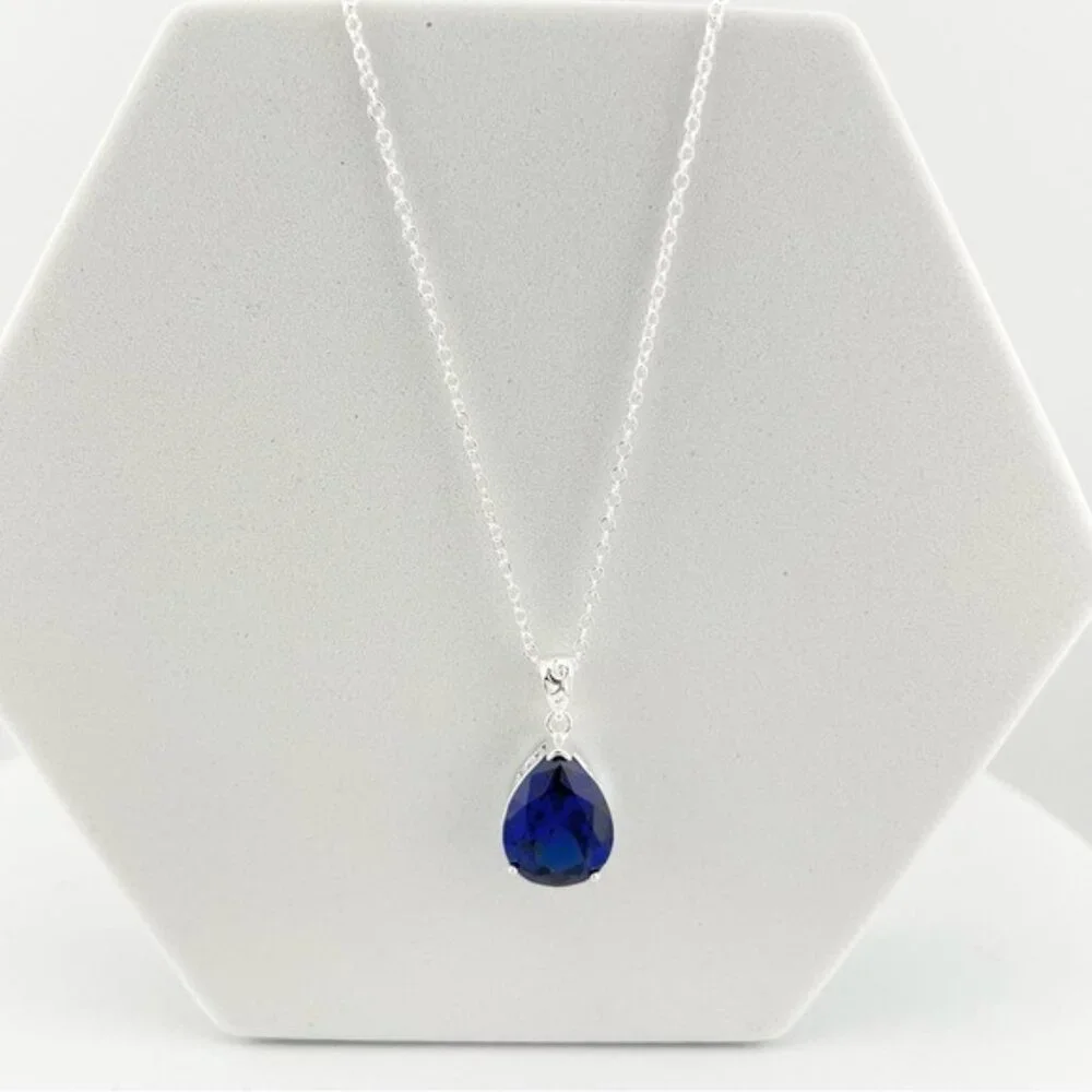 Blue Topaz Teardrop Pendant Necklace 925 Sterling Silver Plated